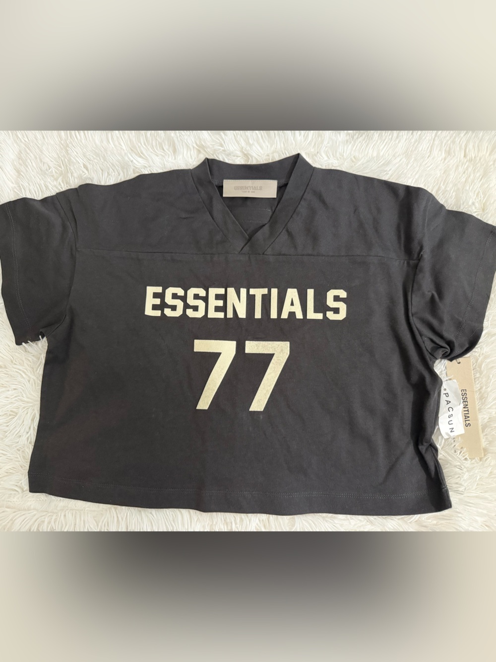 Essentials Fear Of God charcoal gray football Tee. Size Small